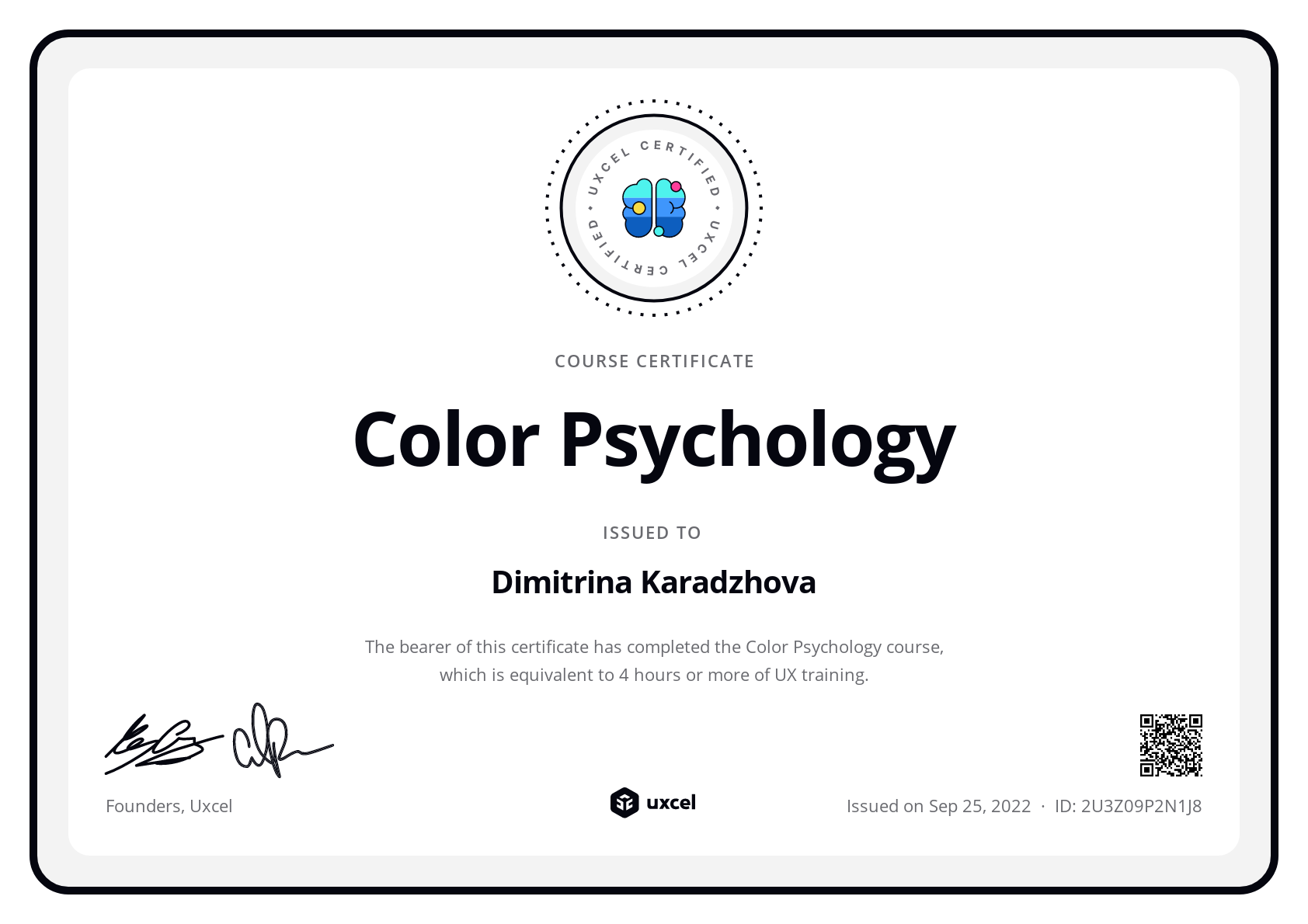 Dimitrina Karadzhova's certificate